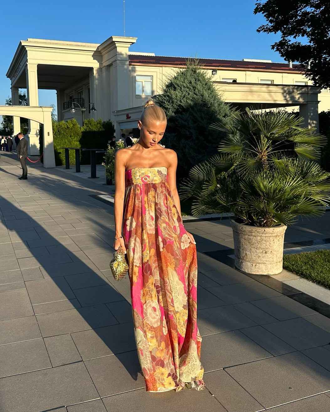 Women's Floral Strapless Maxi Summer Wedding Guest Dress