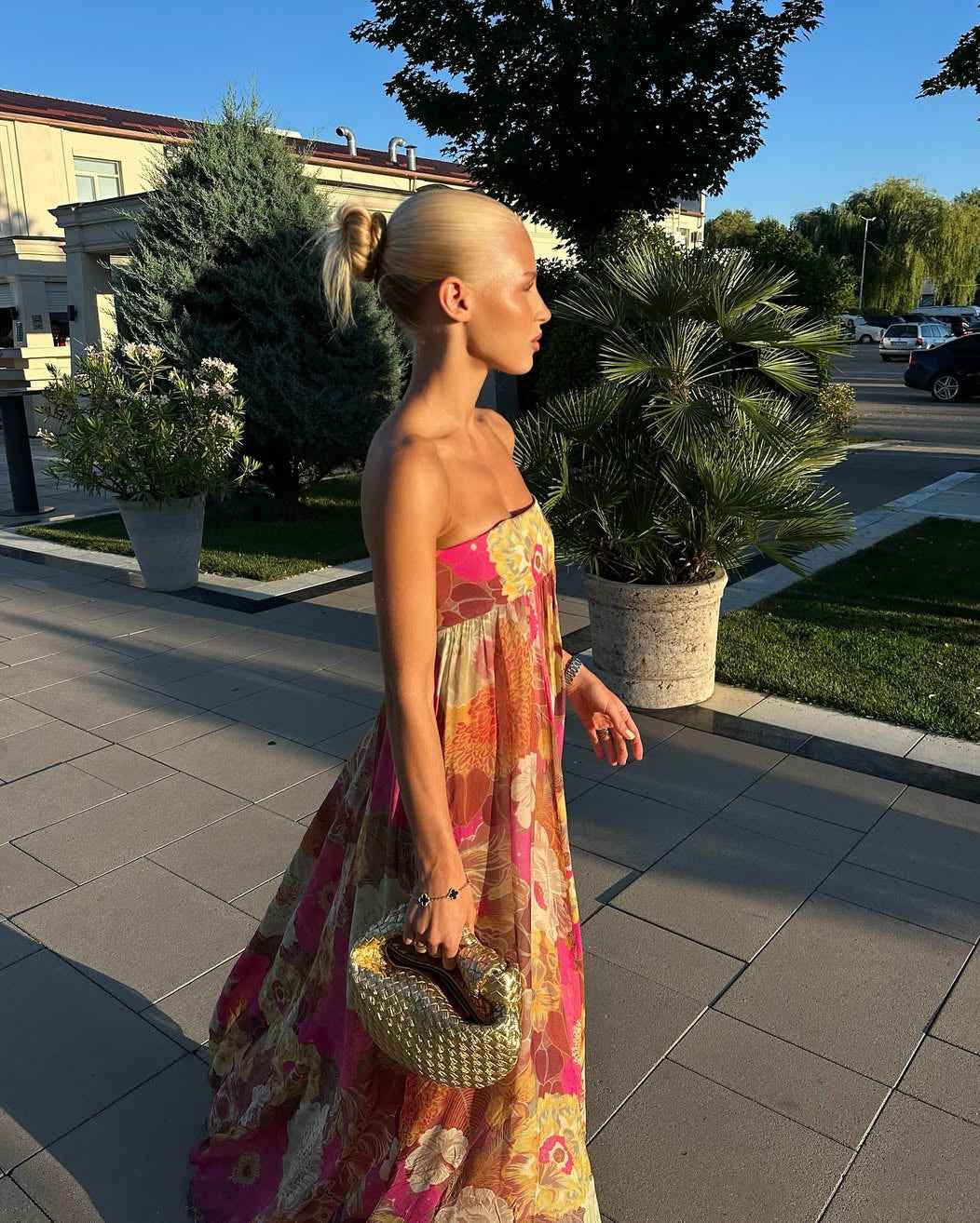 Women's Floral Strapless Maxi Summer Wedding Guest Dress