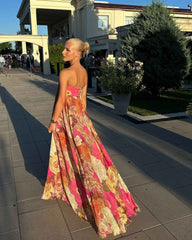 Women's Floral Strapless Maxi Summer Wedding Guest Dress