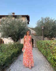Women's Floral Sleeveless Cut-Out Maxi Wedding Guest Dress