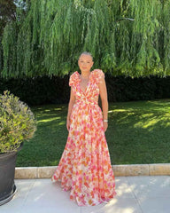 Women's Floral Sleeveless Cut-Out Maxi Wedding Guest Dress