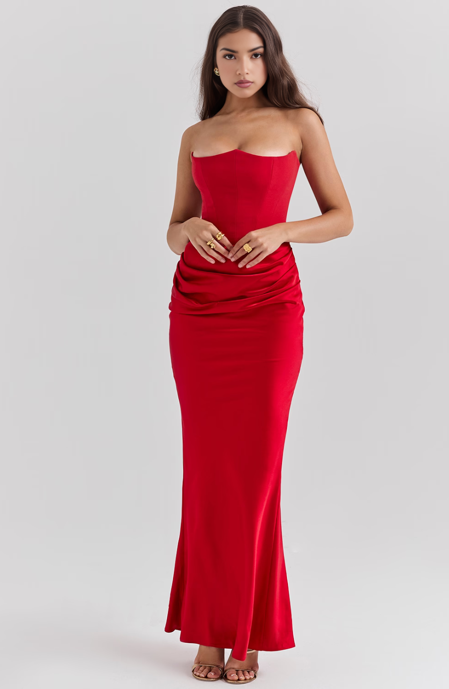 Women's Strapless Corset Maxi Wedding Guest Dress