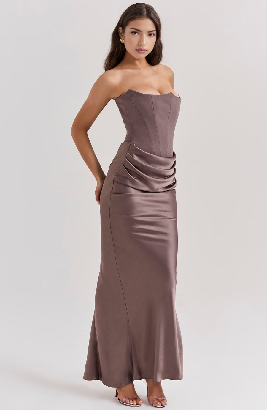 Women's Strapless Corset Maxi Wedding Guest Dress