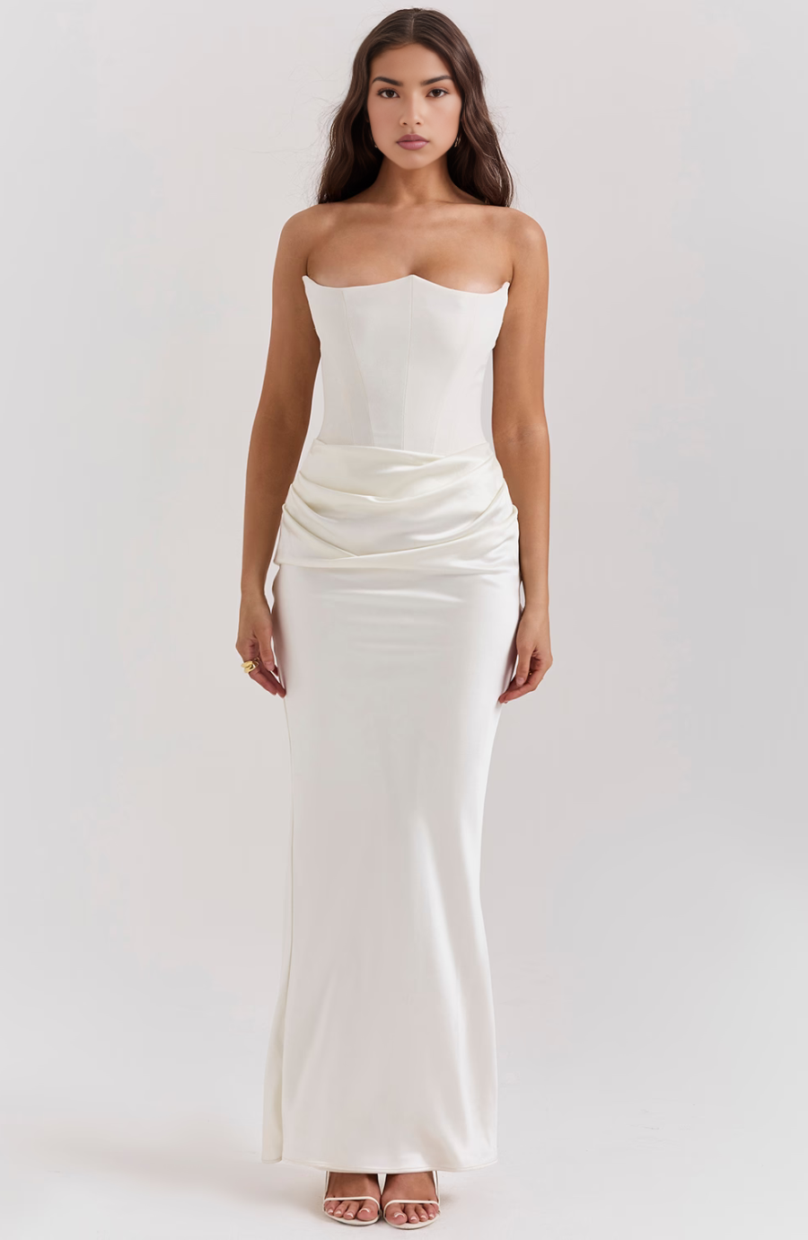 Women's Strapless Corset Maxi Wedding Guest Dress