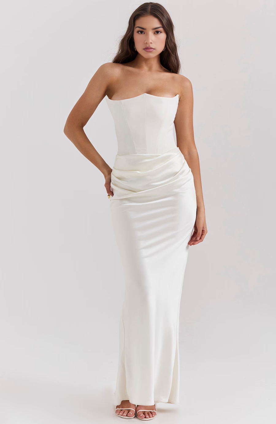 Women's Strapless Corset Maxi Wedding Guest Dress