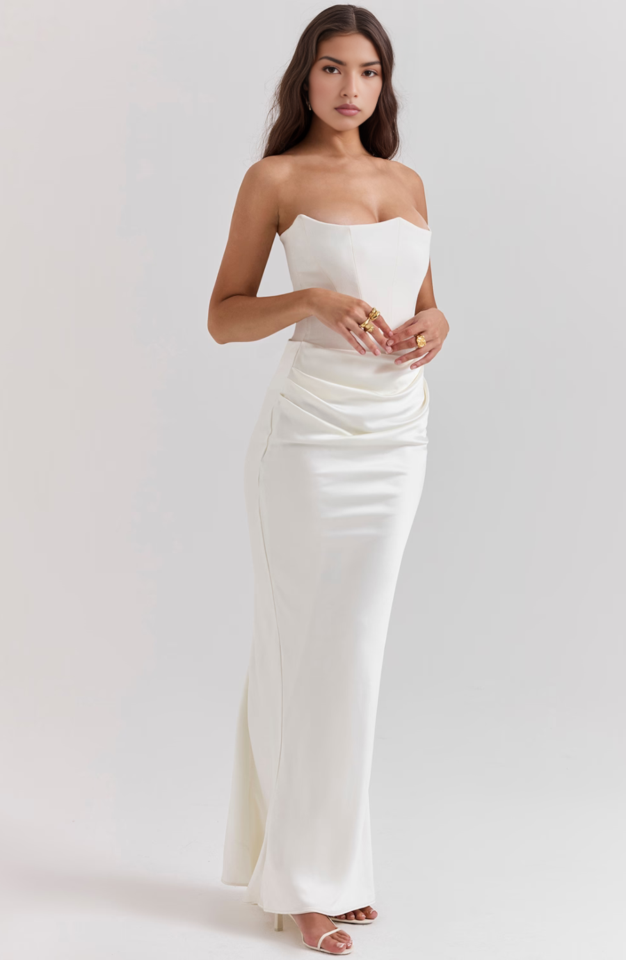 Women's Strapless Corset Maxi Wedding Guest Dress