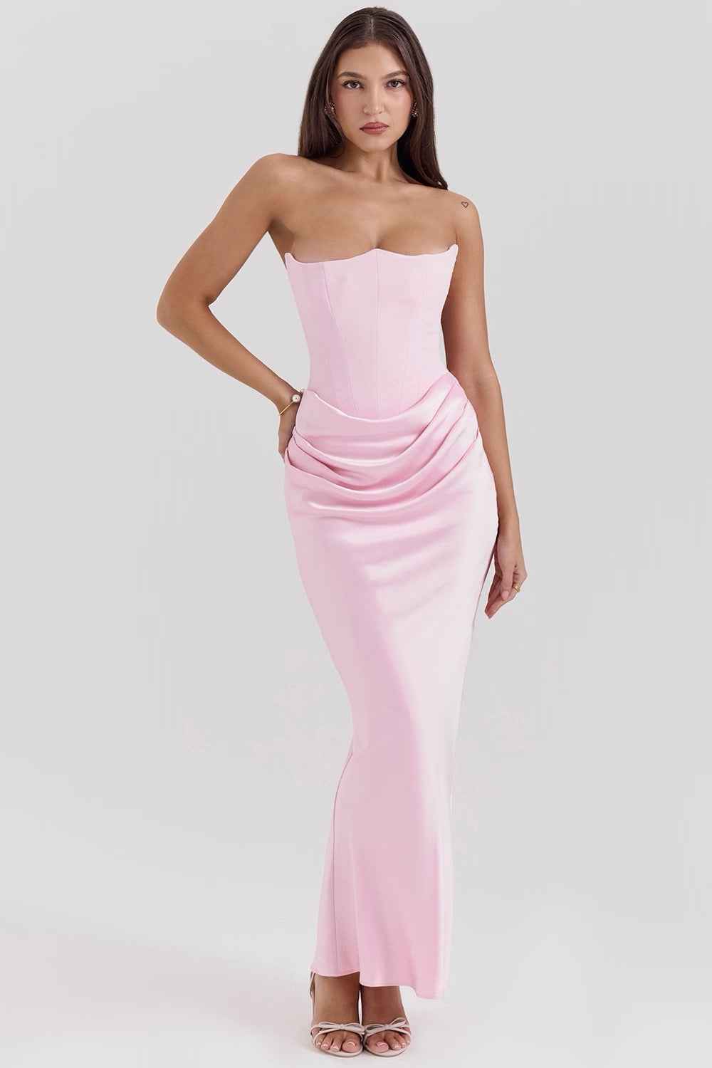 Women's Strapless Corset Maxi Wedding Guest Dress