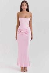 Women's Strapless Corset Maxi Wedding Guest Dress