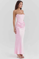 Women's Strapless Corset Maxi Wedding Guest Dress