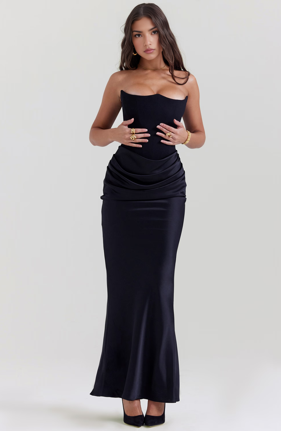 Women's Strapless Corset Maxi Wedding Guest Dress