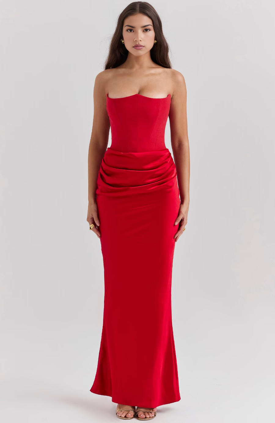 Women's Strapless Corset Maxi Wedding Guest Dress