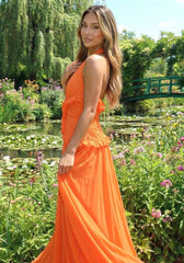 Women's Halter Ruffle A-Line Maxi Wedding Guest Dress