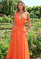 Women's Halter Ruffle A-Line Maxi Wedding Guest Dress