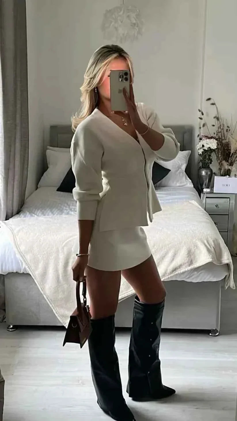 Women's Ribbed Long Sleeve Two-piece Set