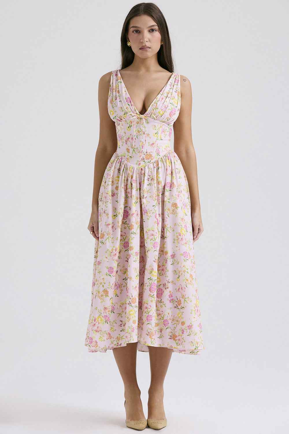 Women's Floral Sleeveless Midi Spring Dress