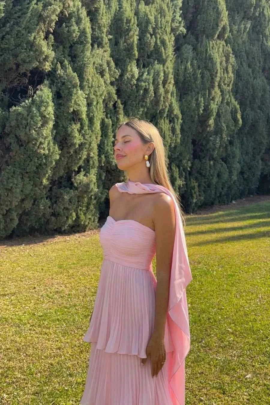 Women's Strapless Tiered Maxi Wedding Guest Dress