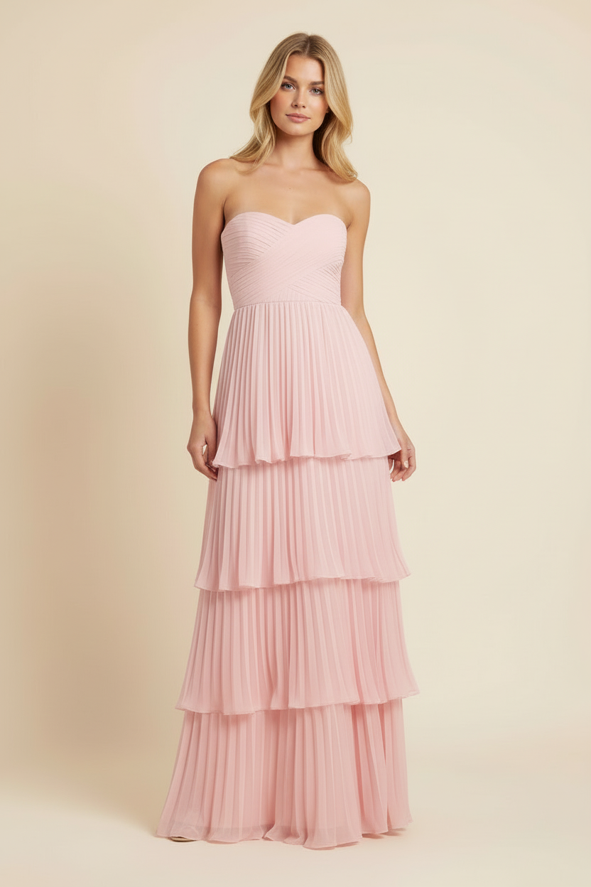 Women's Strapless Tiered Maxi Wedding Guest Dress