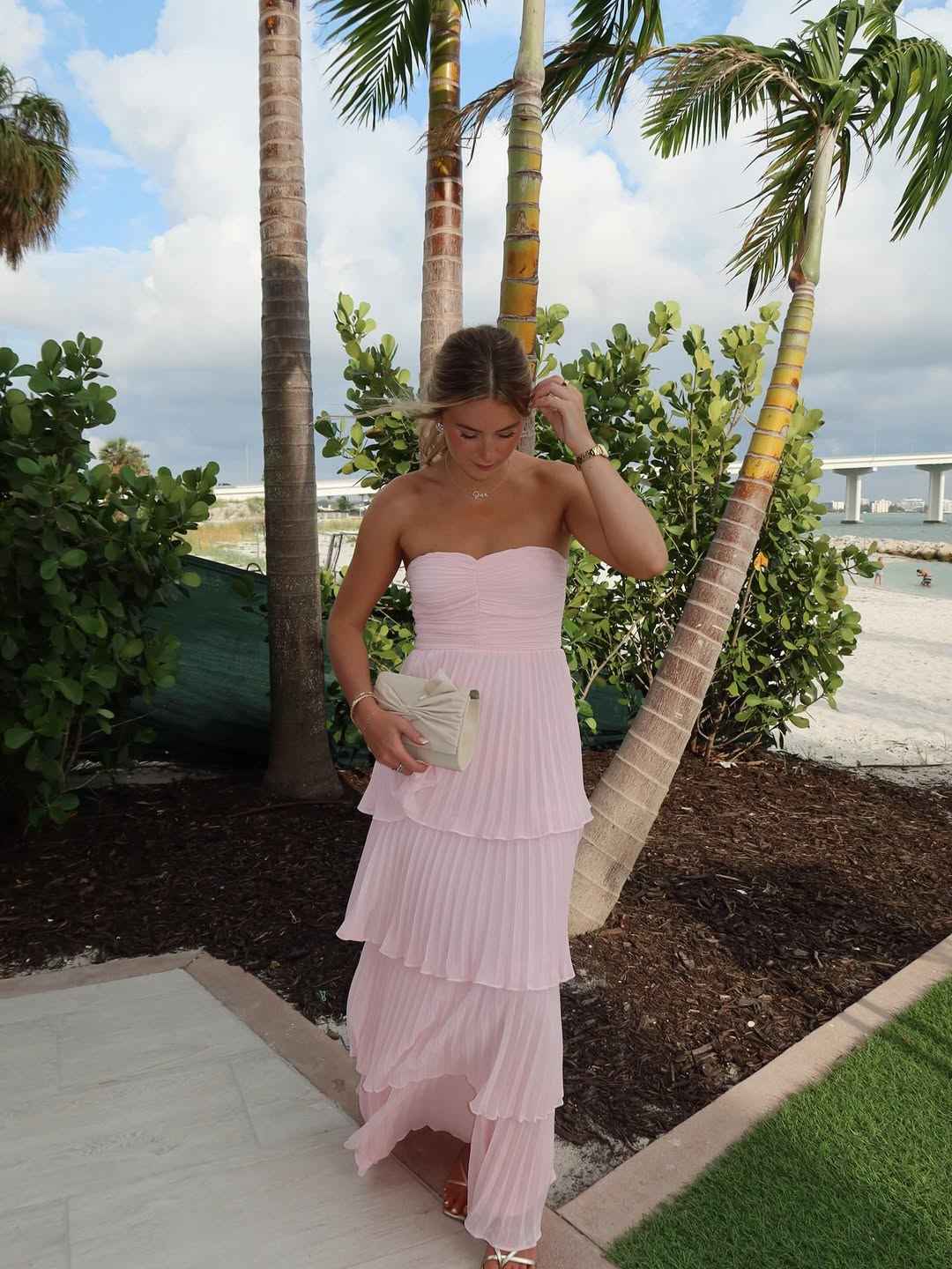 Women's Strapless Tiered Maxi Wedding Guest Dress