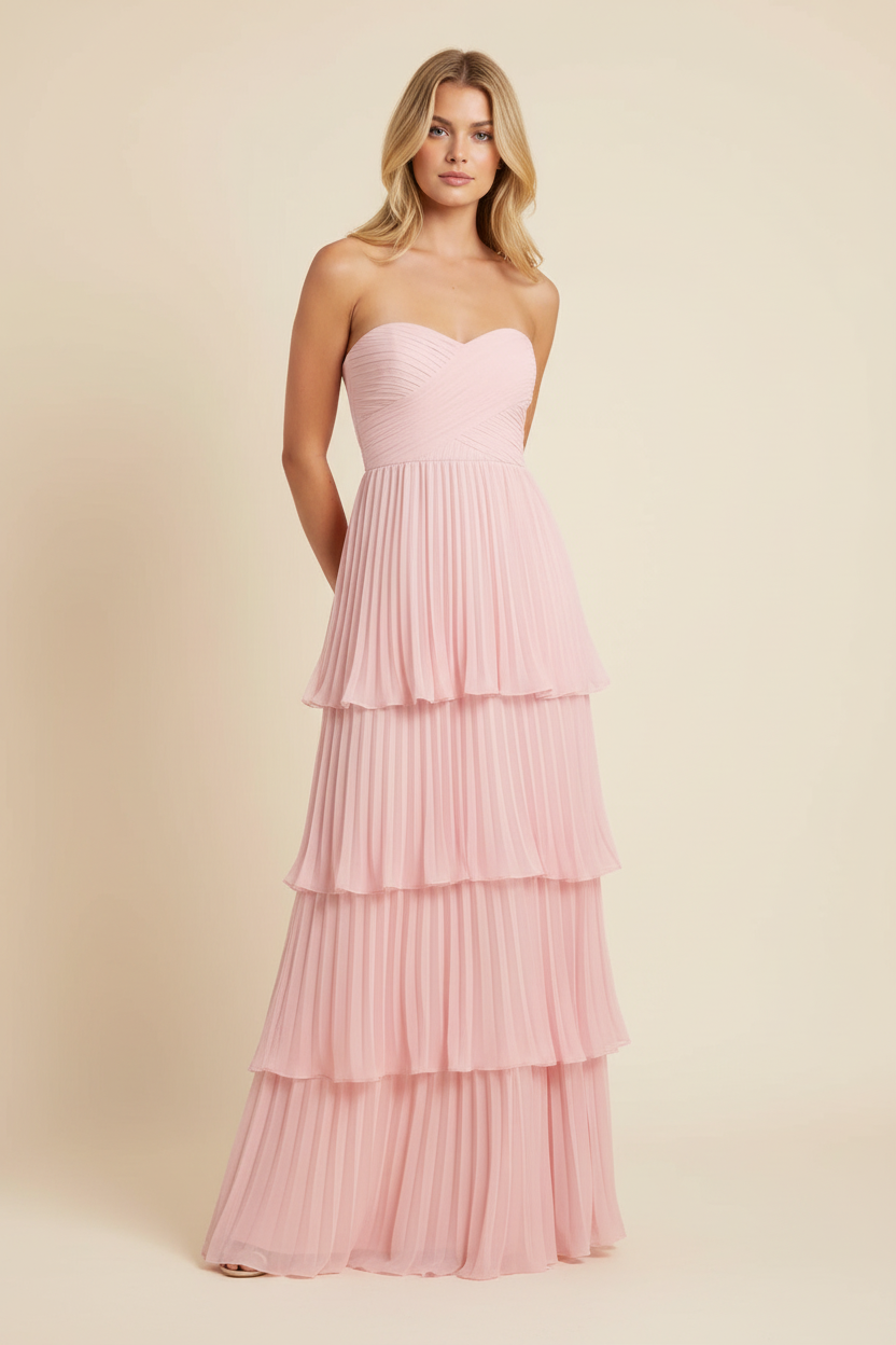 Women's Strapless Tiered Maxi Wedding Guest Dress