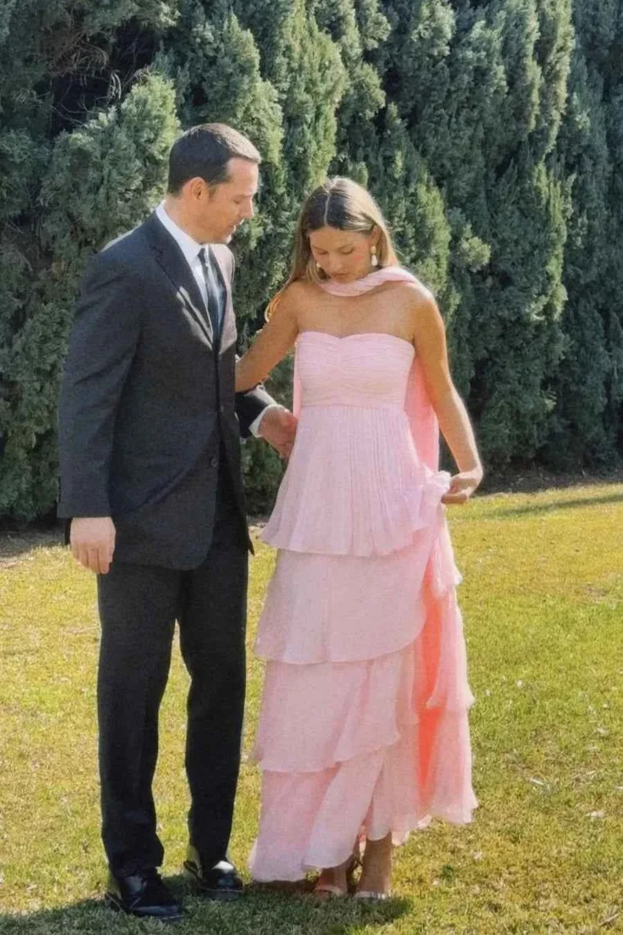 Women's Strapless Tiered Maxi Wedding Guest Dress