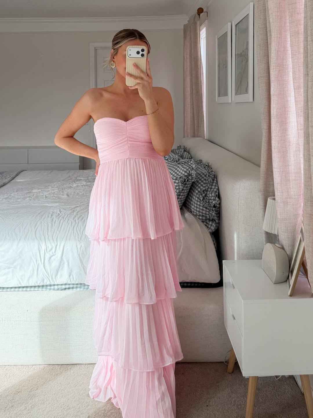Women's Strapless Tiered Maxi Wedding Guest Dress