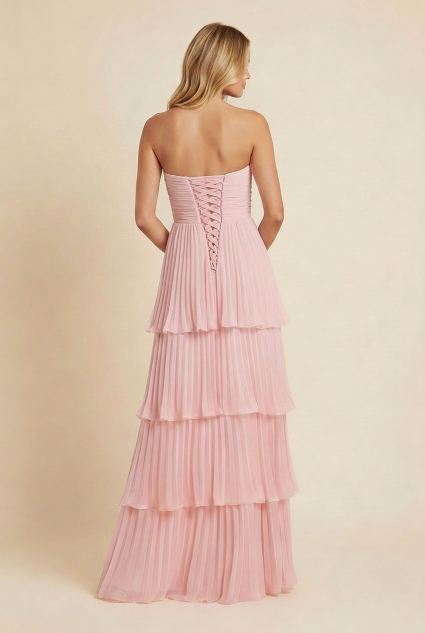 Women's Strapless Tiered Maxi Wedding Guest Dress