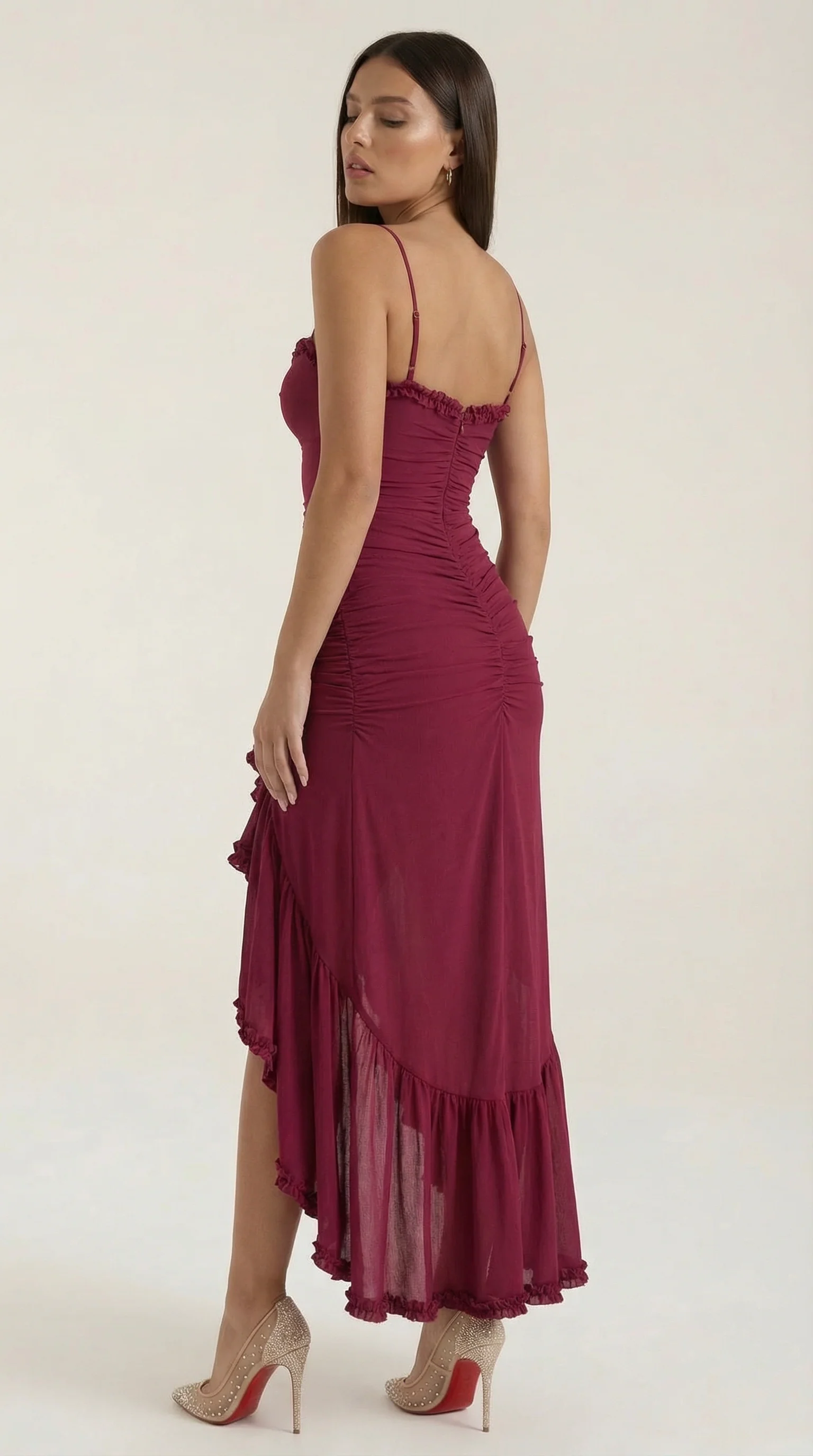 Women's Sleeveless Ruffle Maxi Wedding Guest Dress