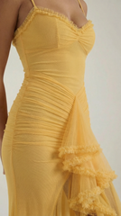 Women's Sleeveless Ruffle Maxi Wedding Guest Dress