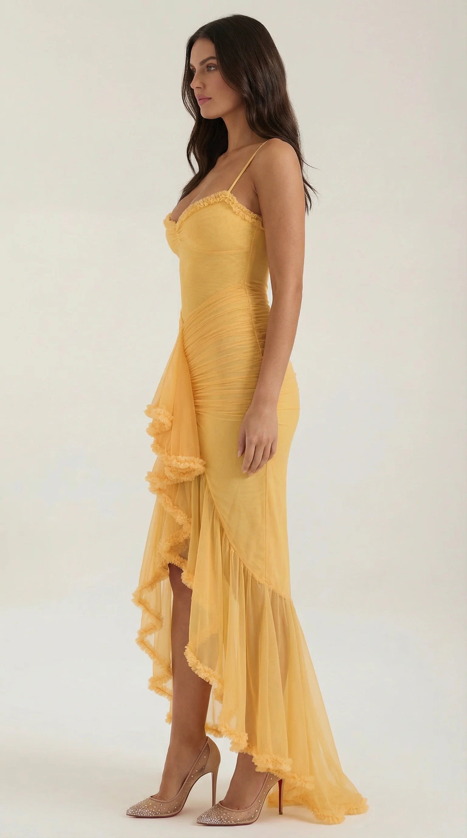Women's Sleeveless Ruffle Maxi Wedding Guest Dress