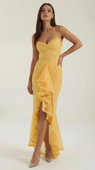 Women's Sleeveless Ruffle Maxi Wedding Guest Dress