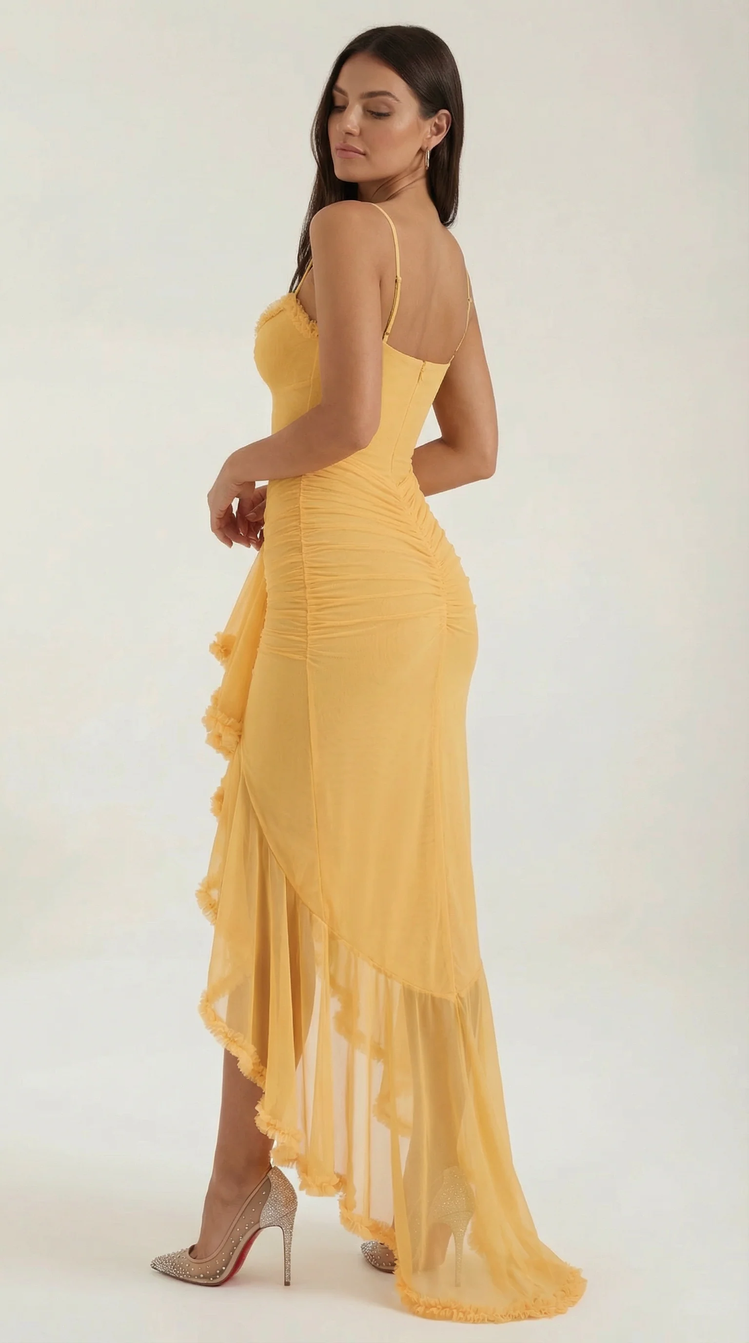Women's Sleeveless Ruffle Maxi Wedding Guest Dress