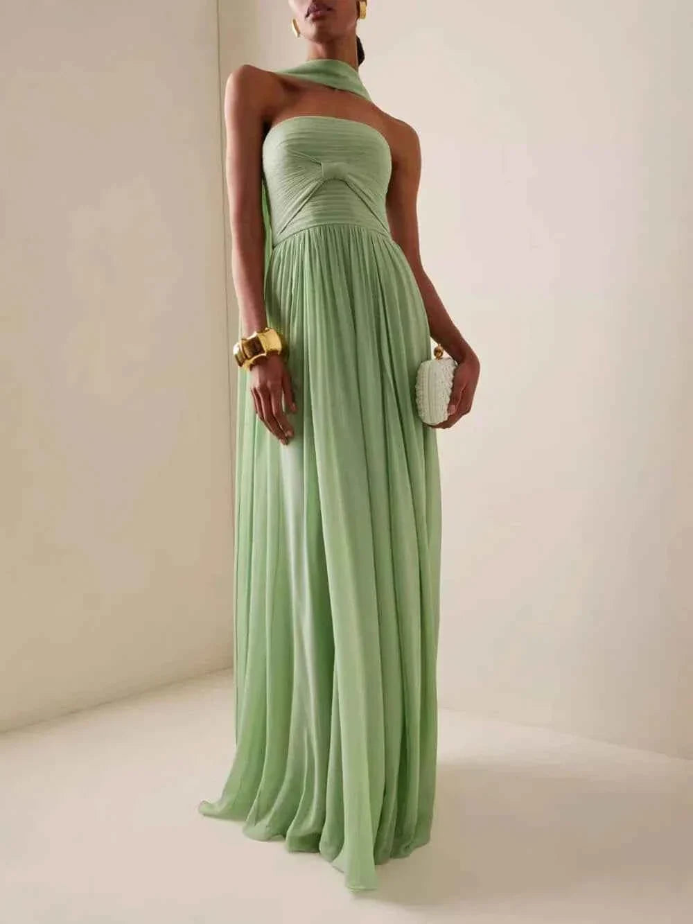 Women's Elegant Strapless Maxi Wedding Guest Dress