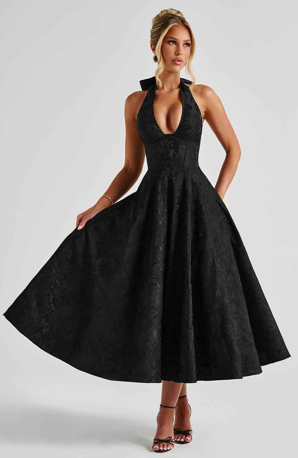 Women's Halter-Neck Midi Wedding Guest Dress