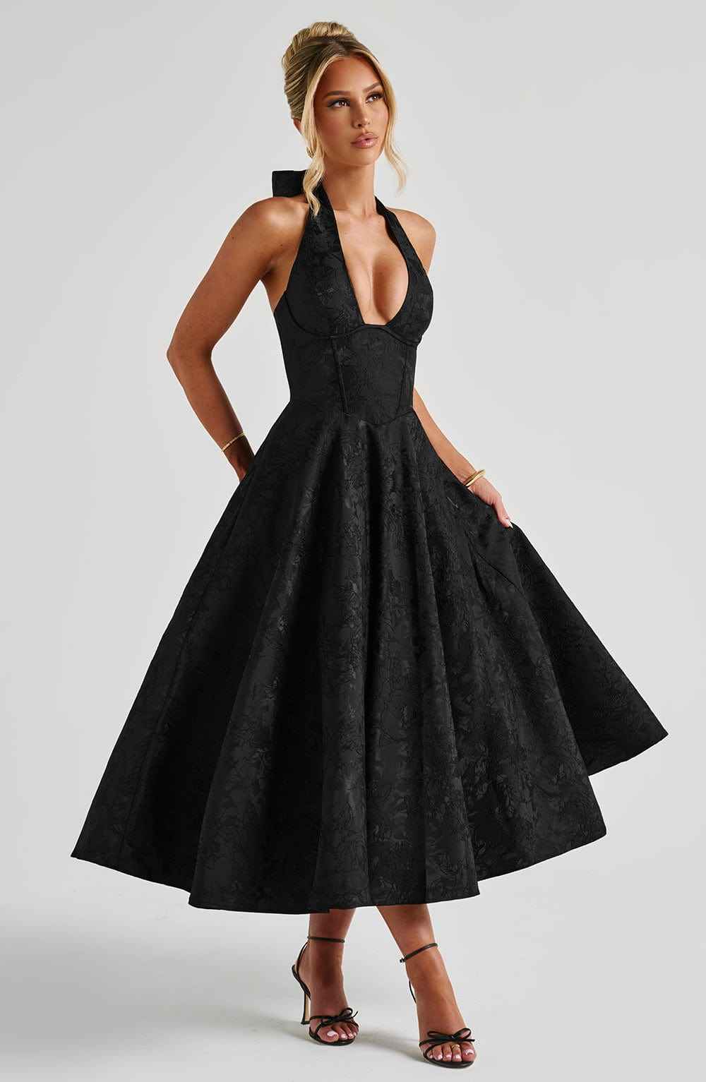 Women's Halter-Neck Midi Wedding Guest Dress