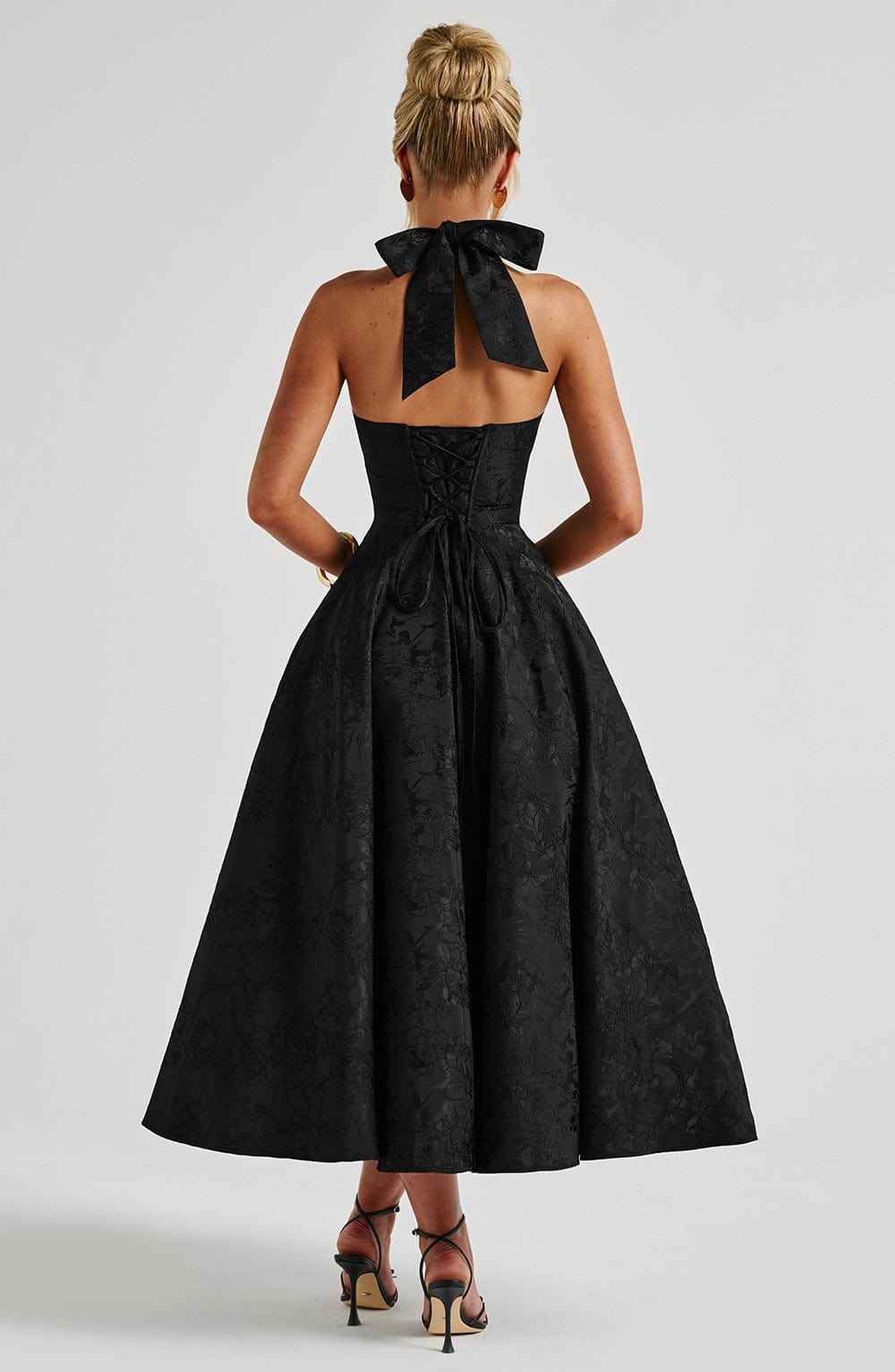Women's Halter-Neck Midi Wedding Guest Dress