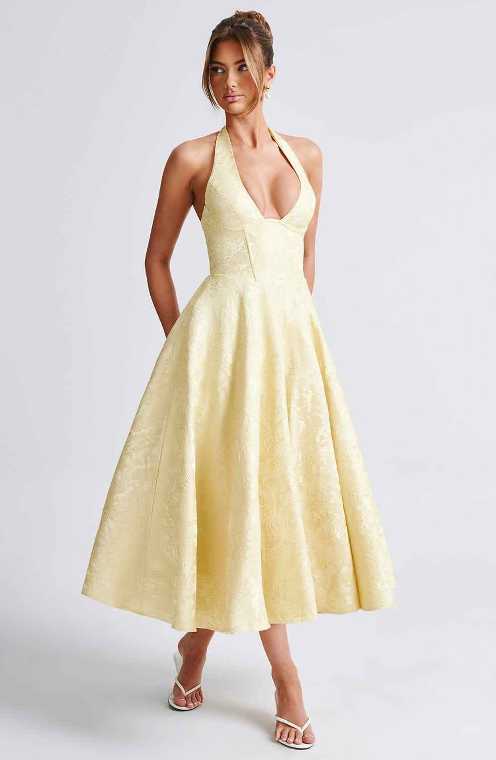 Women's Halter-Neck Midi Wedding Guest Dress
