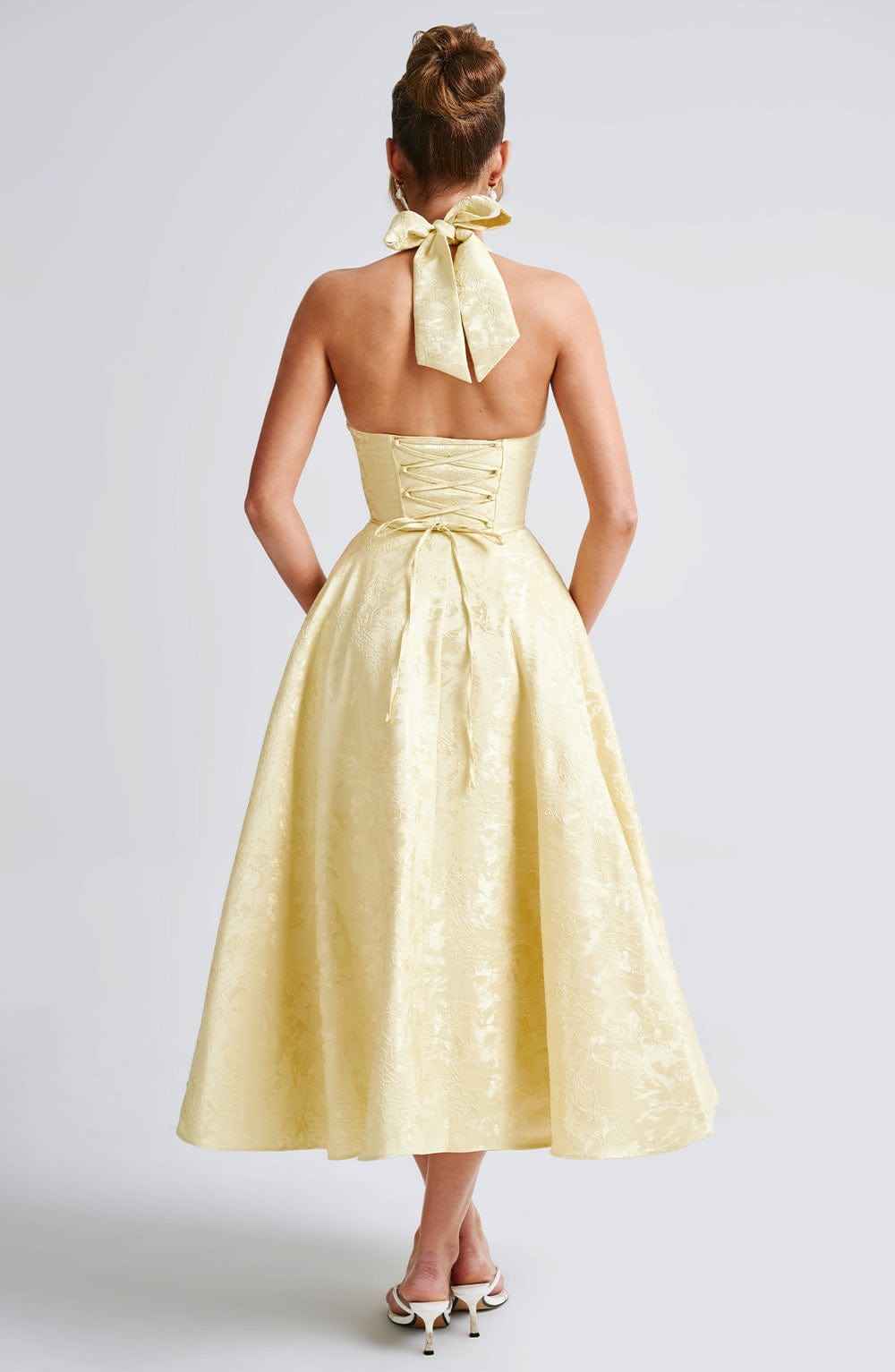Women's Halter-Neck Midi Wedding Guest Dress