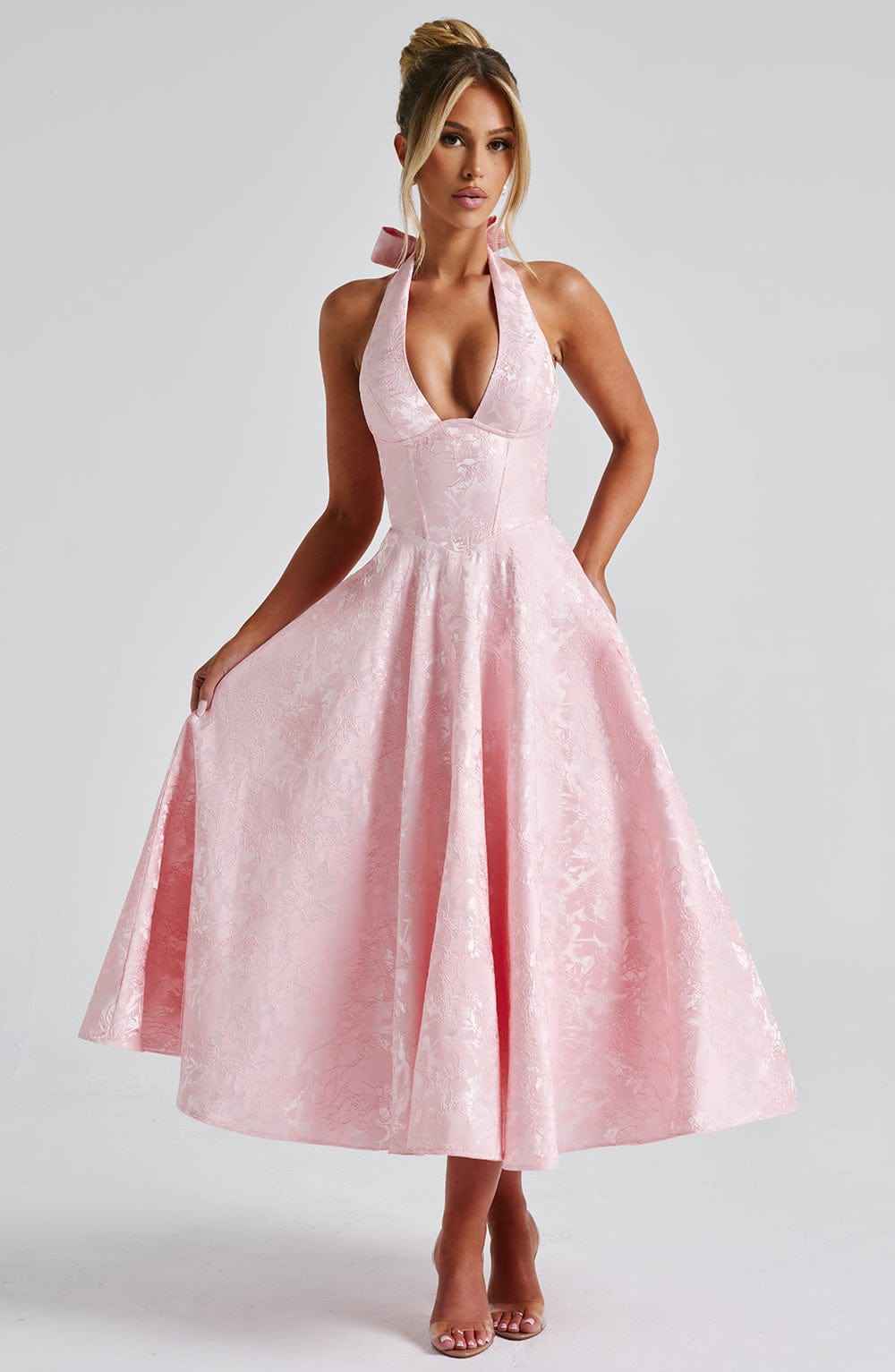 Women's Halter-Neck Midi Wedding Guest Dress