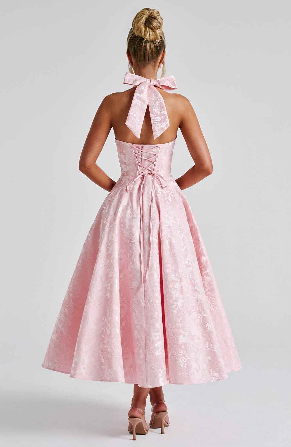 Women's Halter-Neck Midi Wedding Guest Dress