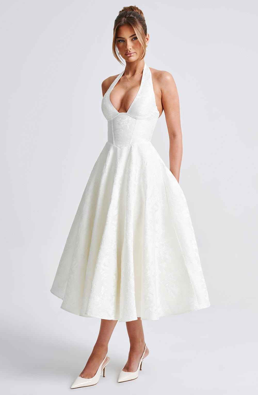 Women's Halter-Neck Midi Wedding Guest Dress