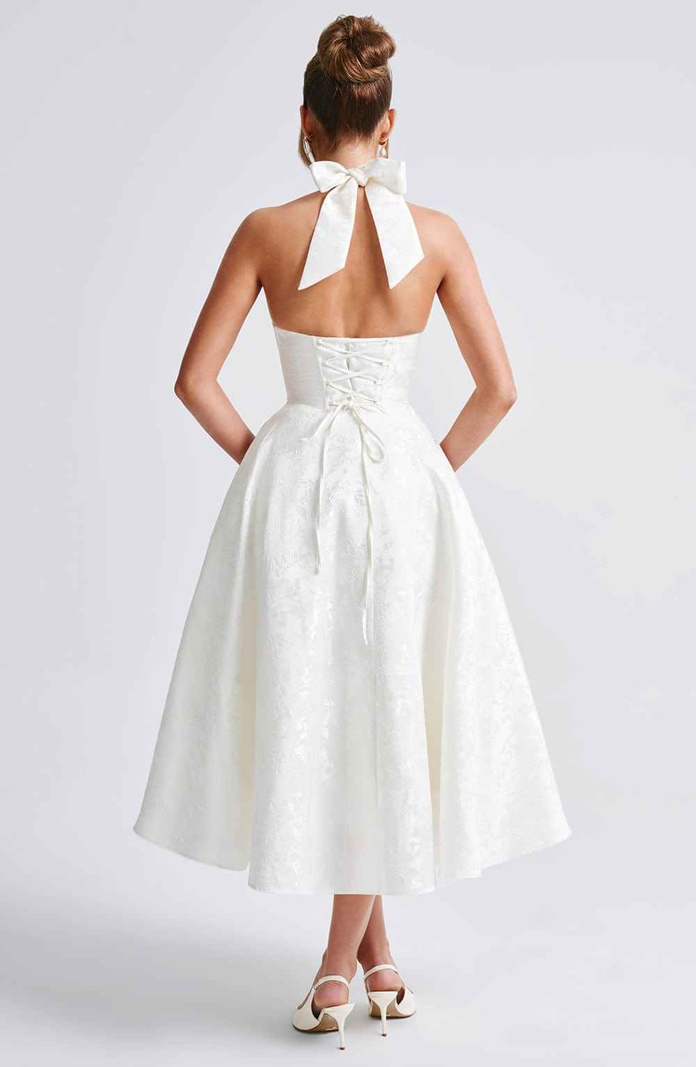 Women's Halter-Neck Midi Wedding Guest Dress