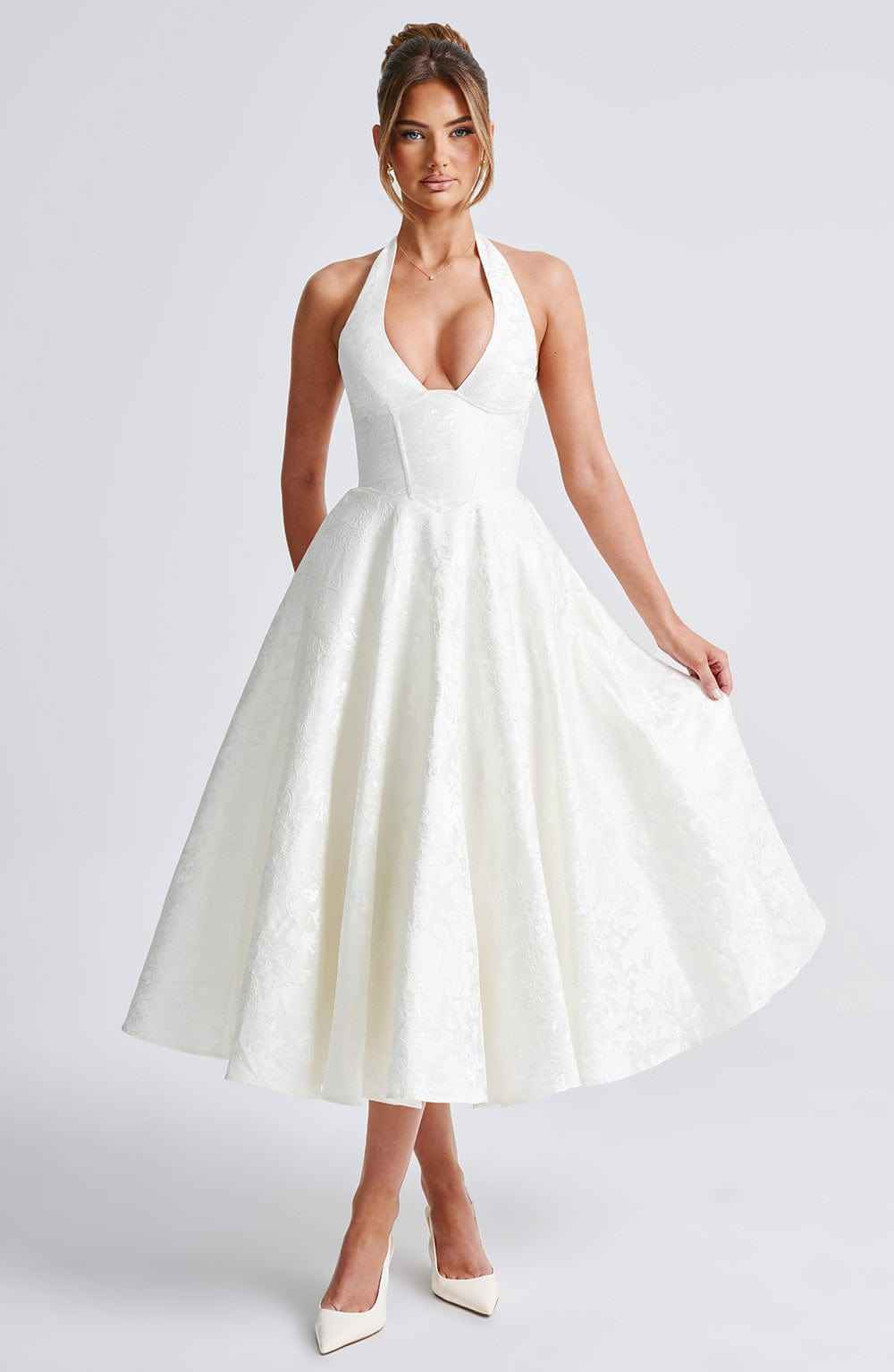Women's Halter-Neck Midi Wedding Guest Dress