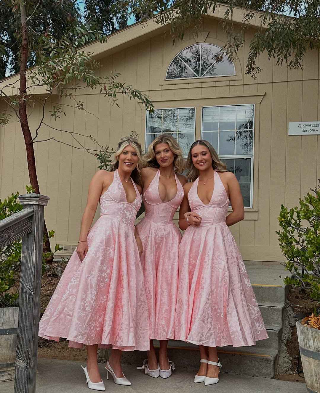 Women's Halter-Neck Midi Wedding Guest Dress