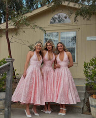 Women's Halter-Neck Midi Wedding Guest Dress
