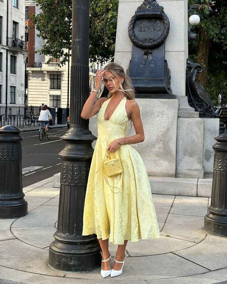 Women's Halter-Neck Midi Wedding Guest Dress