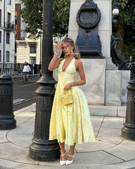 Women's Halter-Neck Midi Wedding Guest Dress