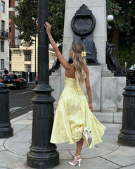 Women's Halter-Neck Midi Wedding Guest Dress