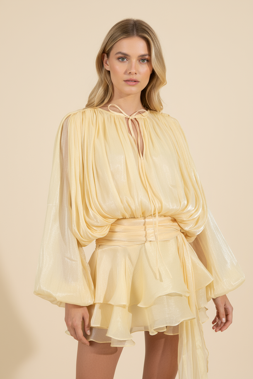 Women's Flowing Balloon Sleeve Mini Summer Vacation Dress