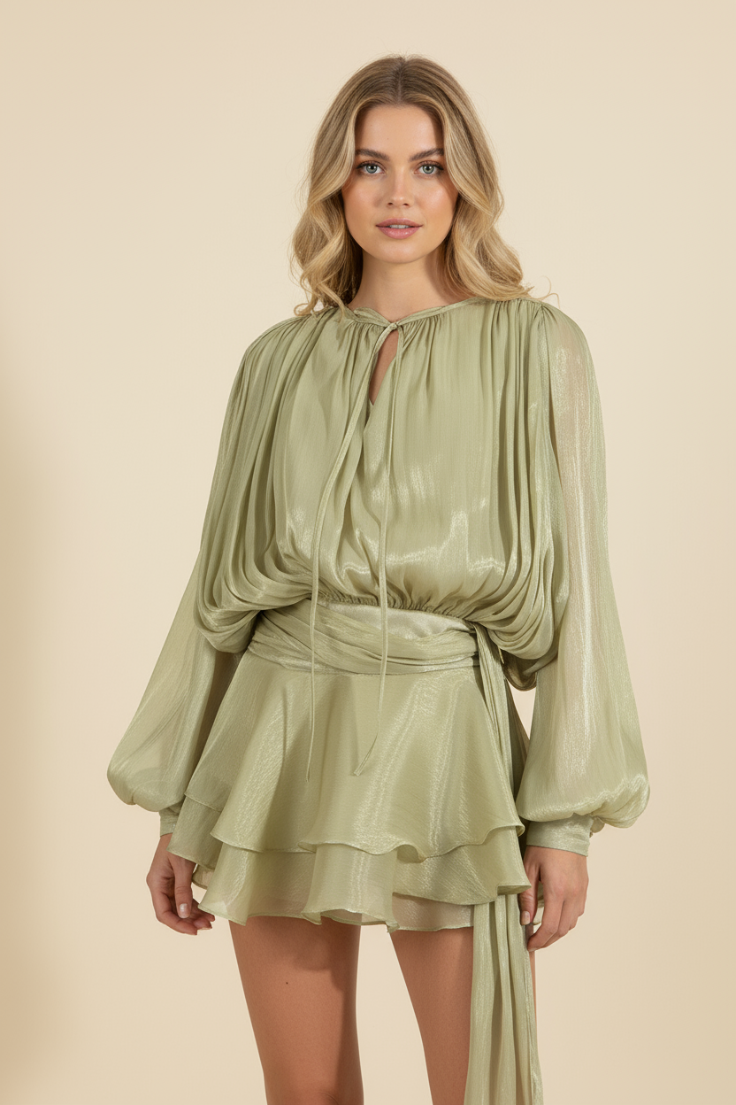 Women's Flowing Balloon Sleeve Mini Summer Vacation Dress