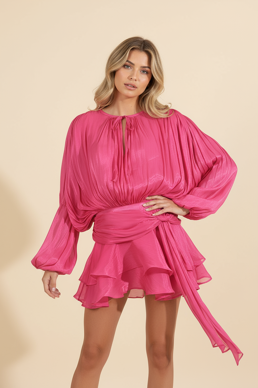 Women's Flowing Balloon Sleeve Mini Summer Vacation Dress
